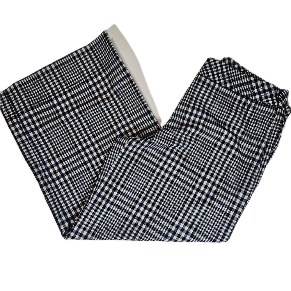 Trina Turk Pants Womens 2 Black Plaid Cropped Wide Leg‎ Made USA 182508 Stretch